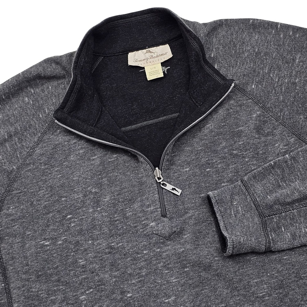 Tommy Bahama 1/4 Zip Pullover Mens Large Grey Charcoal Reversible Coastal Golf